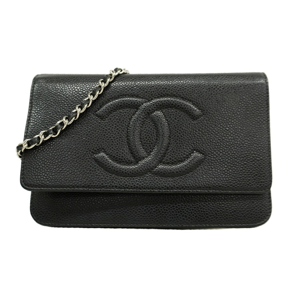 CHANEL Brown Caviar Leather Wallet